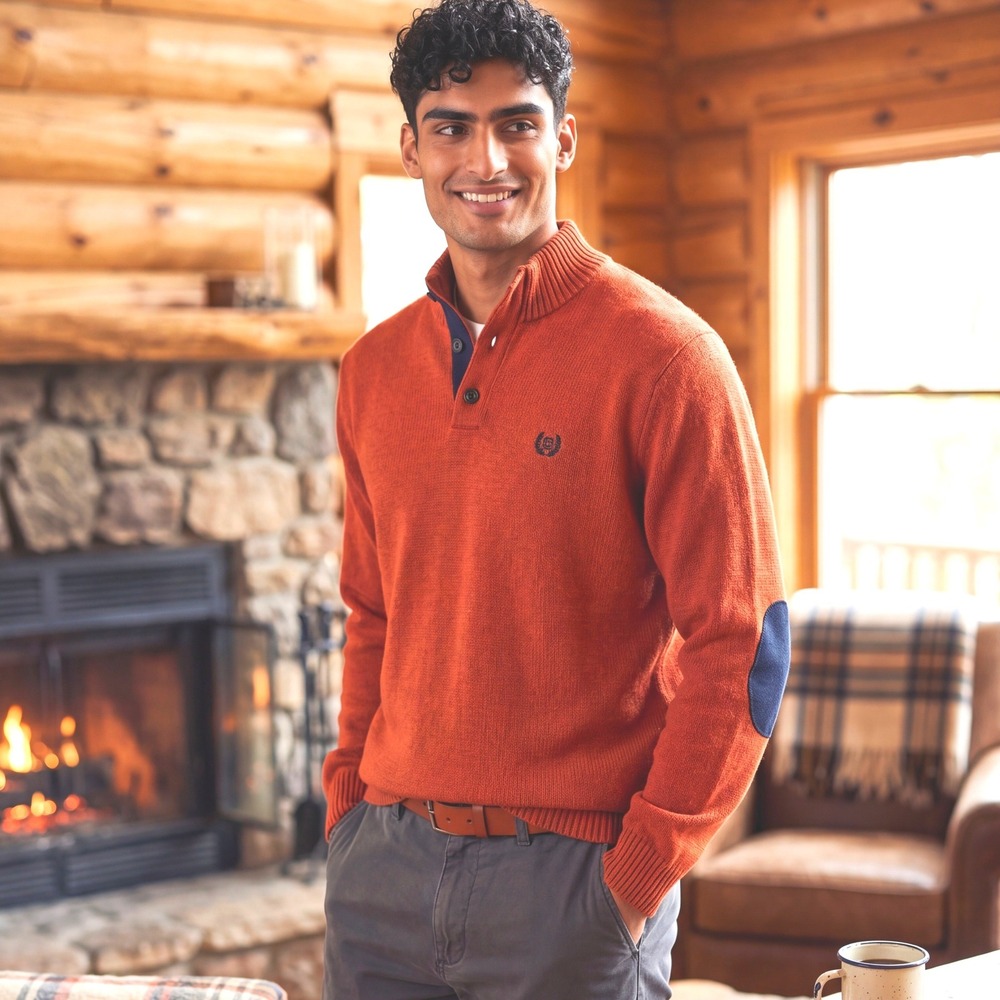 Chaps Mens XXL Orange Cotton Knit Sweater Elbow Patches Autumn Twist preppy
